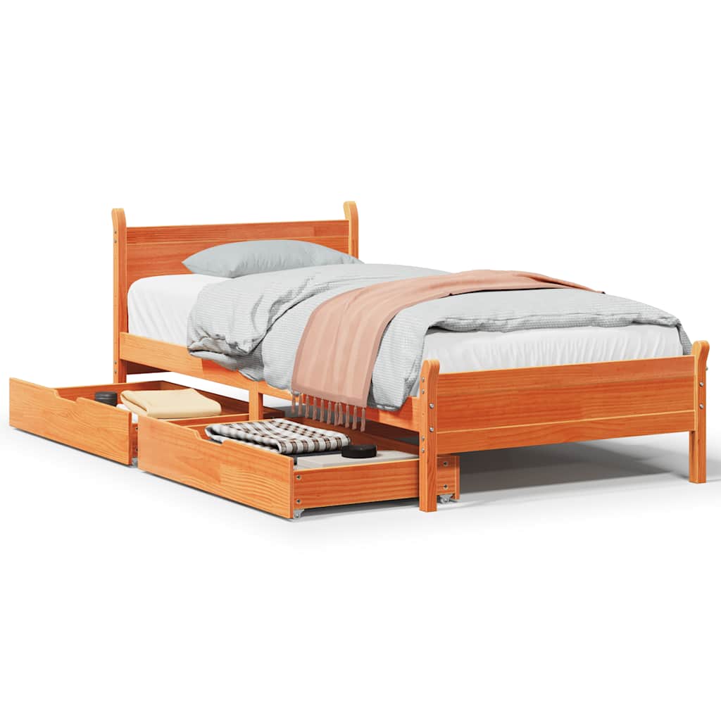 Vetonek Estructura de cama sin colchón madera maciza marrón 90x190 cm