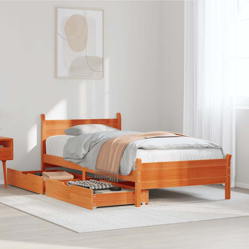 Vetonek Estructura de cama sin colchón madera maciza marrón 75x190 cm