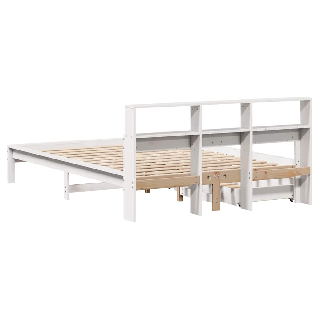 Cama con estantería sin colchón madera maciza blanca 150x200 cm v9829 - Vetonek