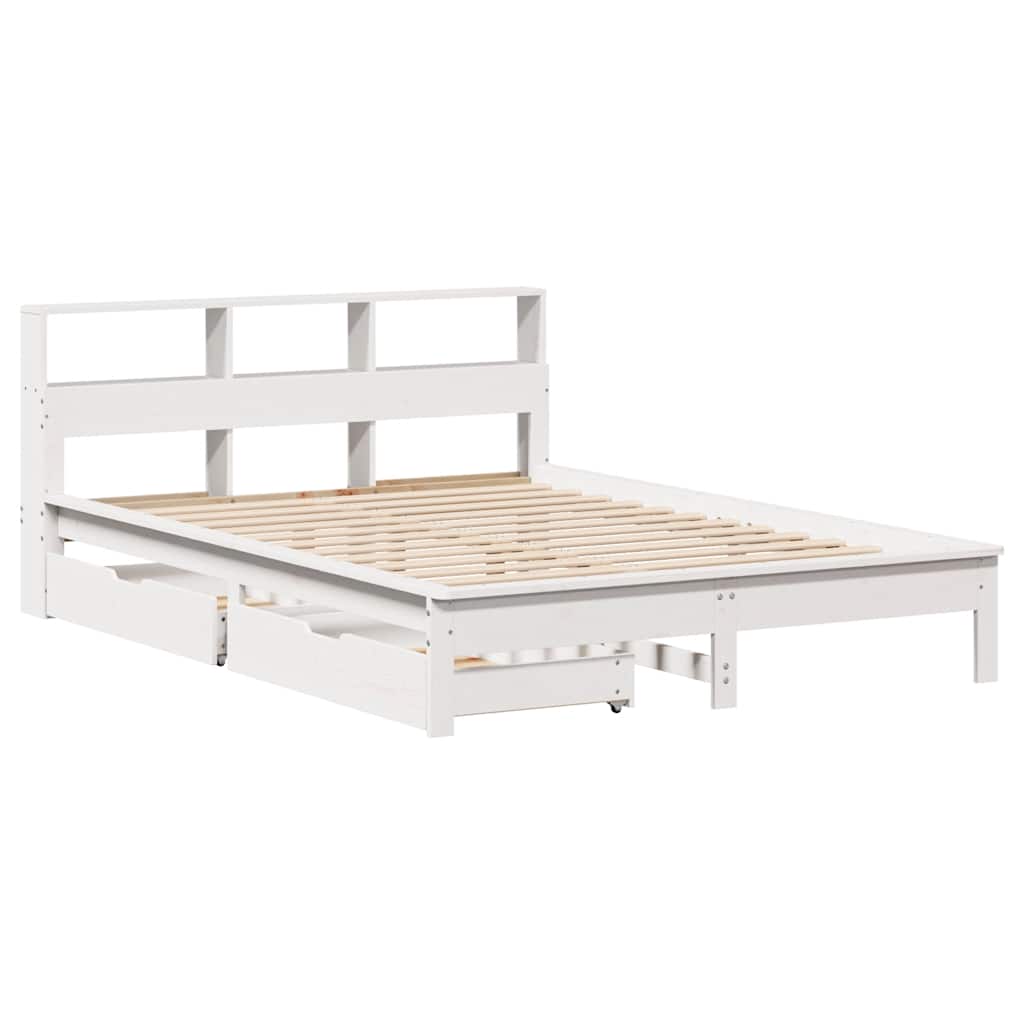 Cama con estantería sin colchón madera maciza blanca 120x200 cm v9881 - Vetonek