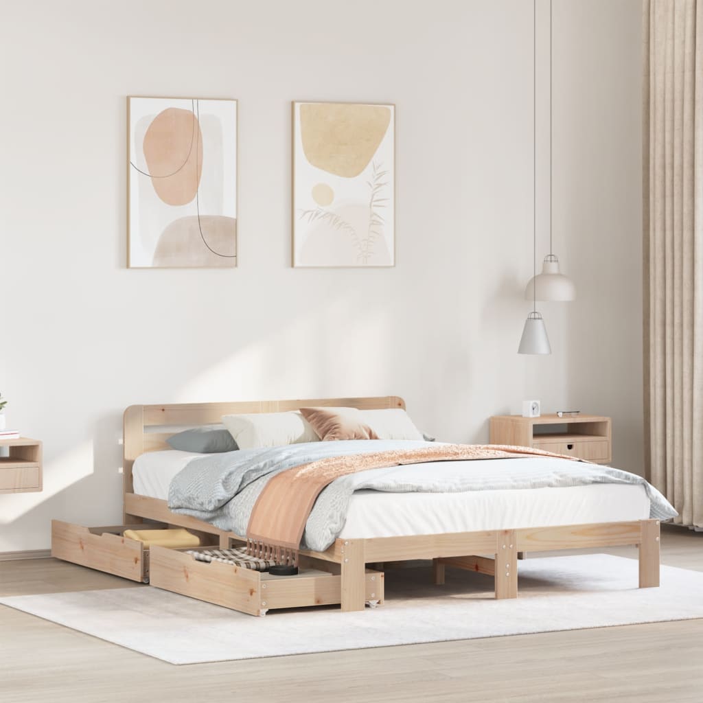 Estructura de cama de madera de pino blanca 140x200 cm en dormitorio moderno con decoración minimalista.