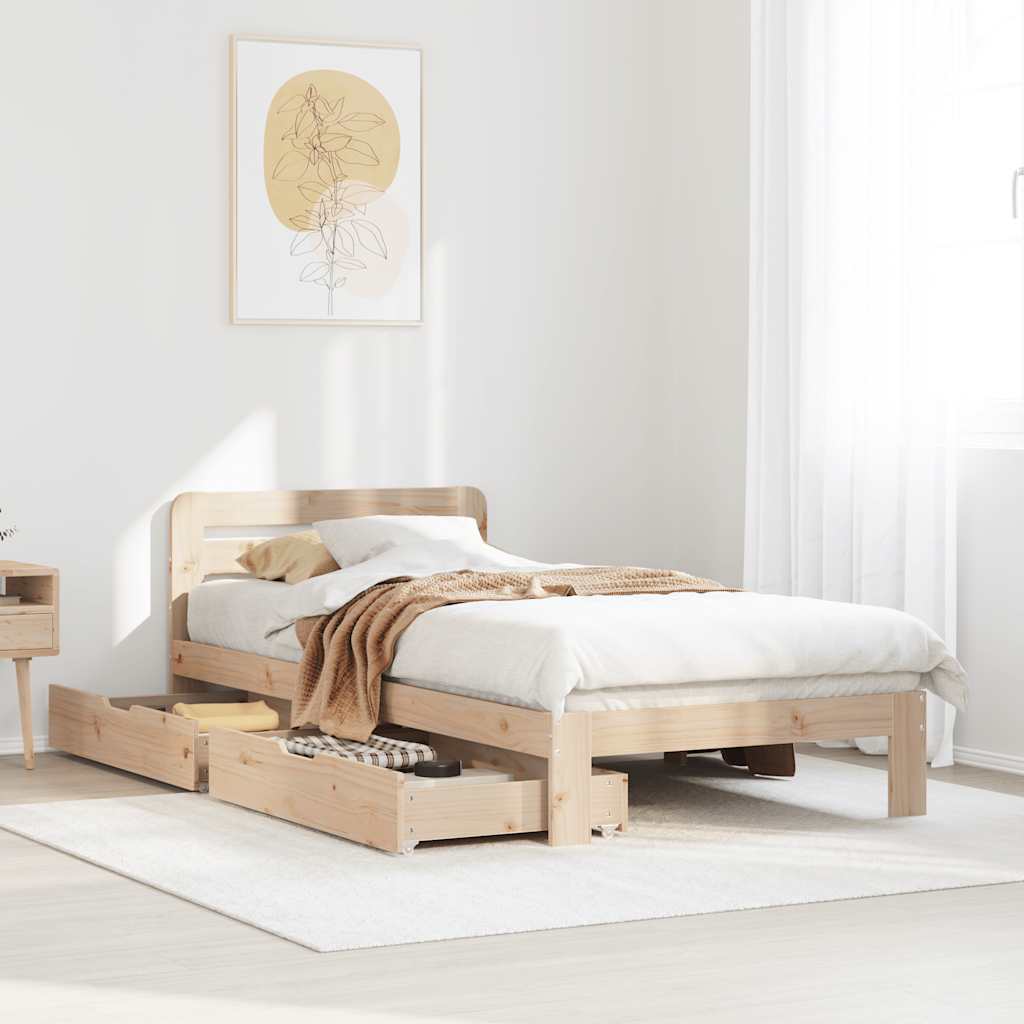 Vetonek Estructura de cama sin colchón madera maciza pino 75x190 cm