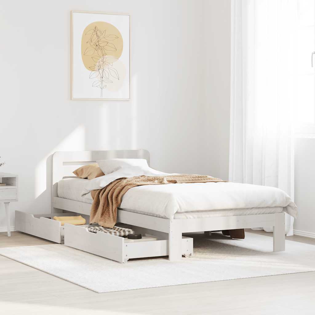 Vetonek Estructura de cama sin colchón madera maciza blanca 75x190 cm