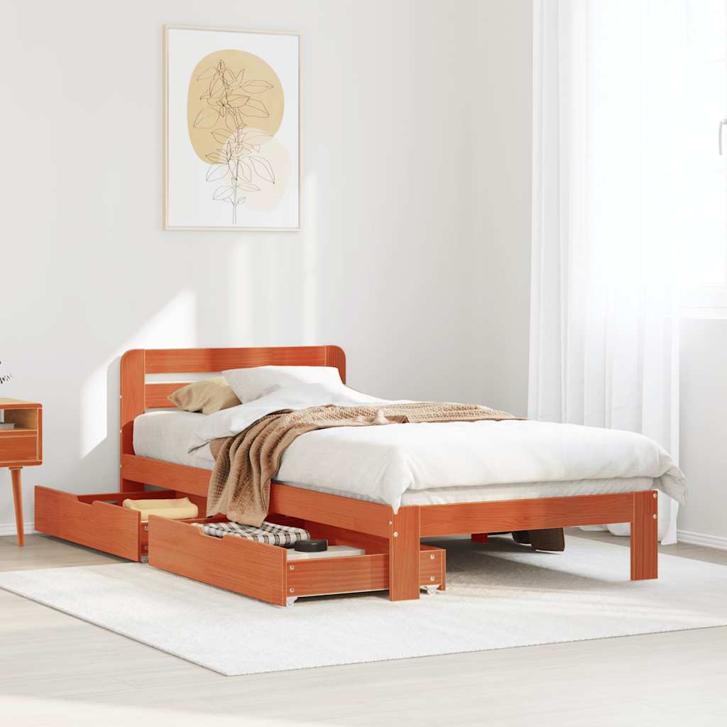 Vetonek Estructura de cama sin colchón madera maciza marrón 75x190 cm