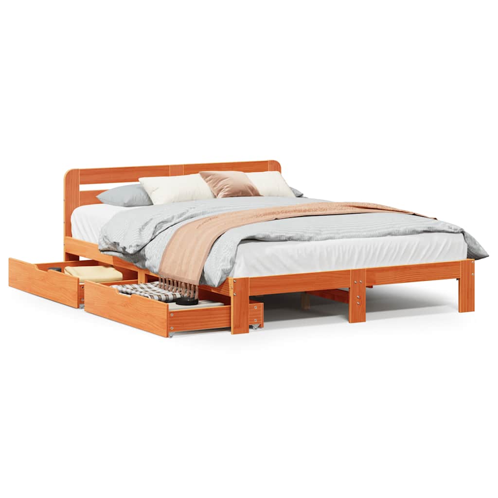 Vetonek Estructura de cama sin colchón madera maciza marrón 120x190 cm