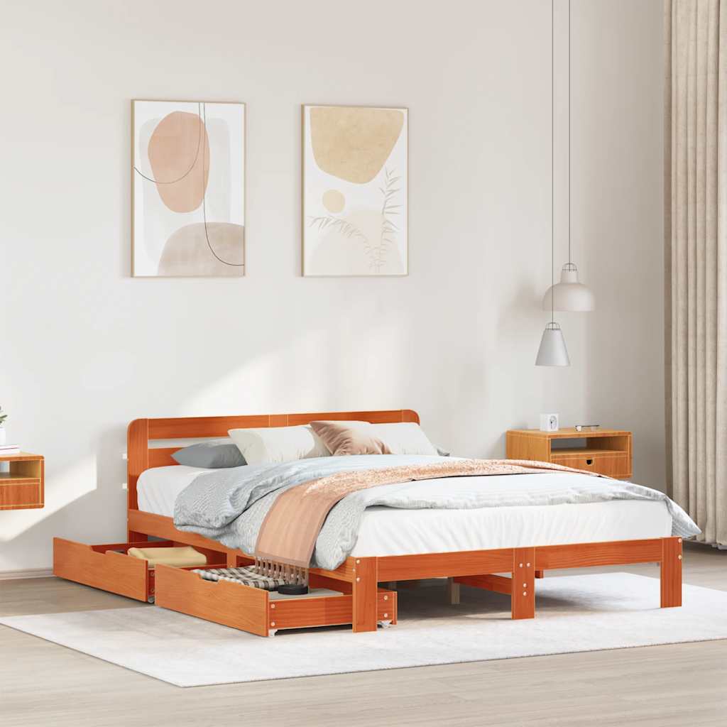 Vetonek Estructura de cama sin colchón madera maciza marrón 135x190 cm