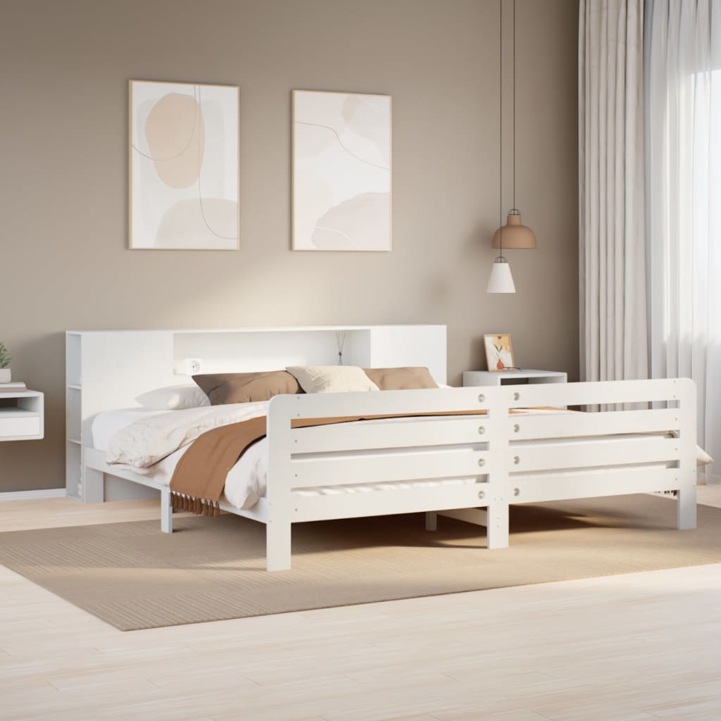 Vetonek Estructura de cama sin colchón madera maciza blanca 200x200 cm