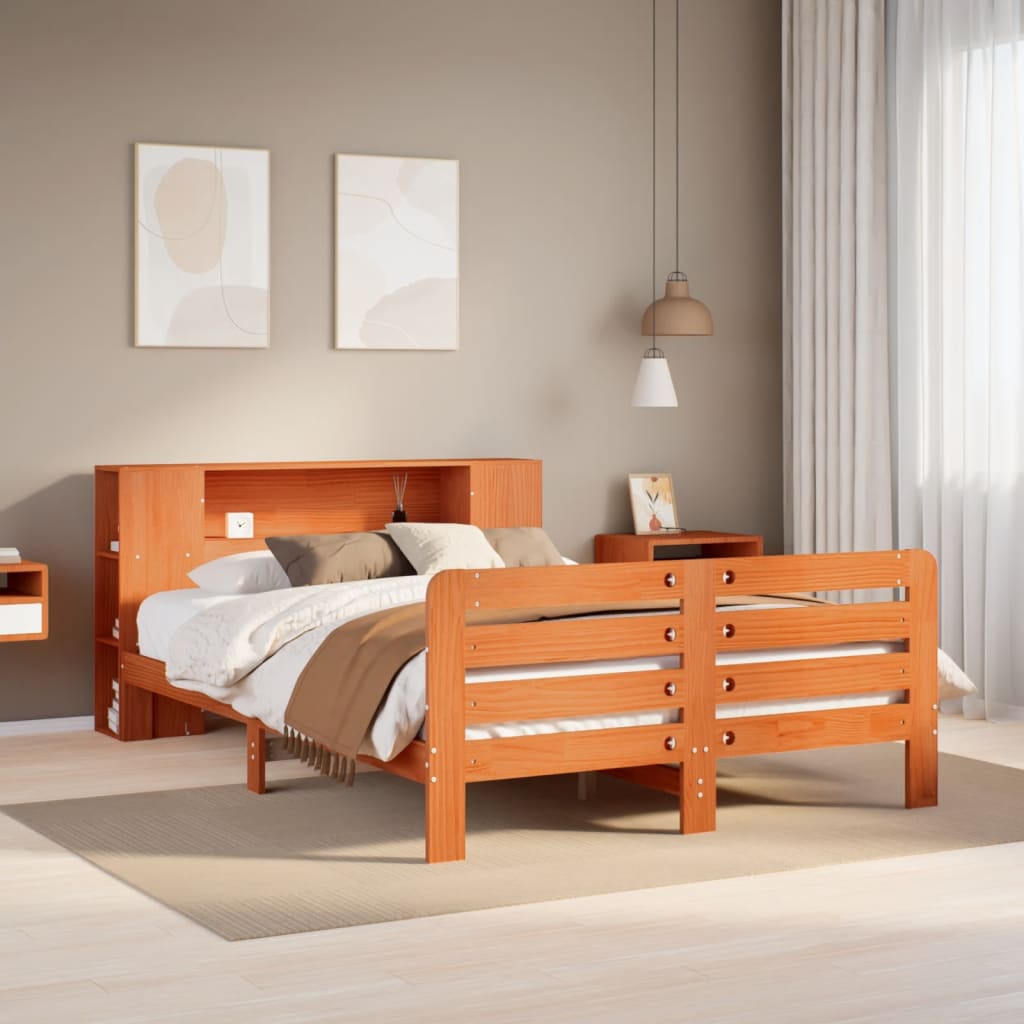 Estructura de cama sin colchón madera maciza marrón 135x190 cm v0733 Vetonek