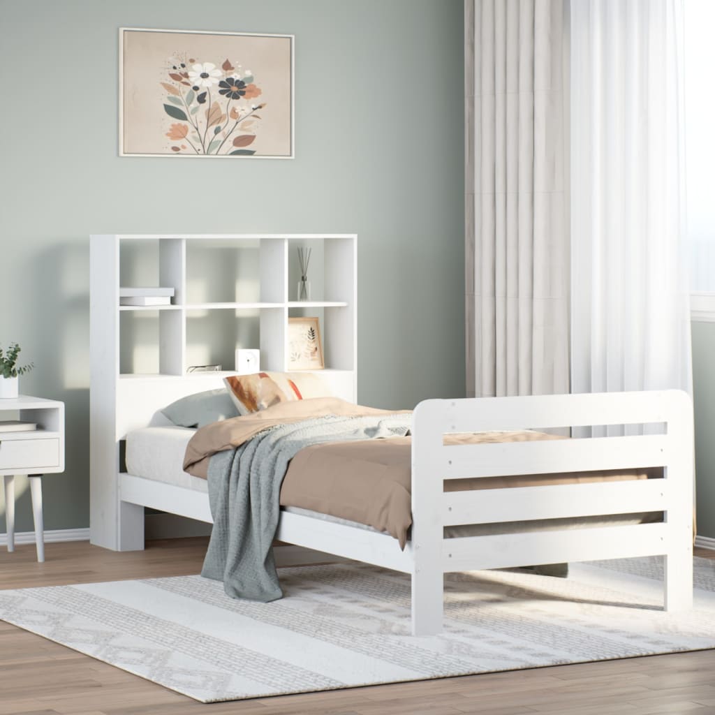 Vetonek Estructura de cama sin colchón madera maciza blanca 75x190 cm