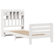 Lit avec étagère sans matelas bois massif blanc 100x200 cm V1327 Vetonek