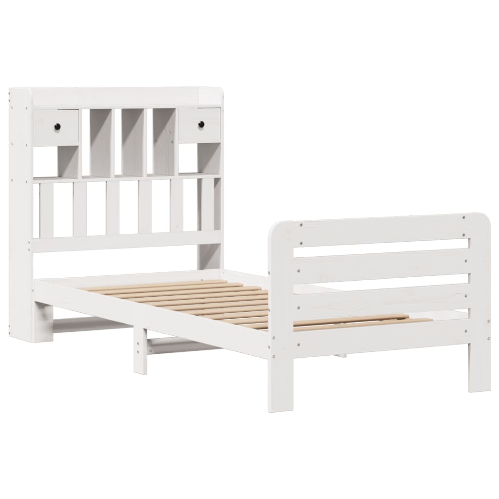 Lit avec étagère sans matelas bois massif blanc 100x200 cm V1327 Vetonek