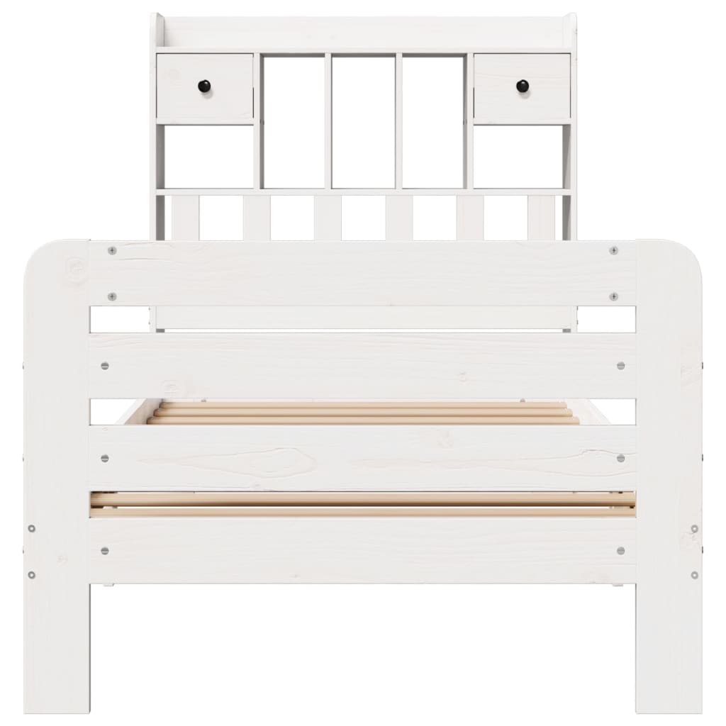 Lit avec étagère sans matelas bois massif blanc 100x200 cm V1327 Vetonek