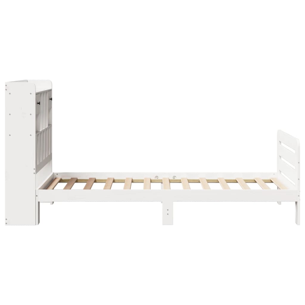 Lit avec étagère sans matelas bois massif blanc 100x200 cm V1327 Vetonek