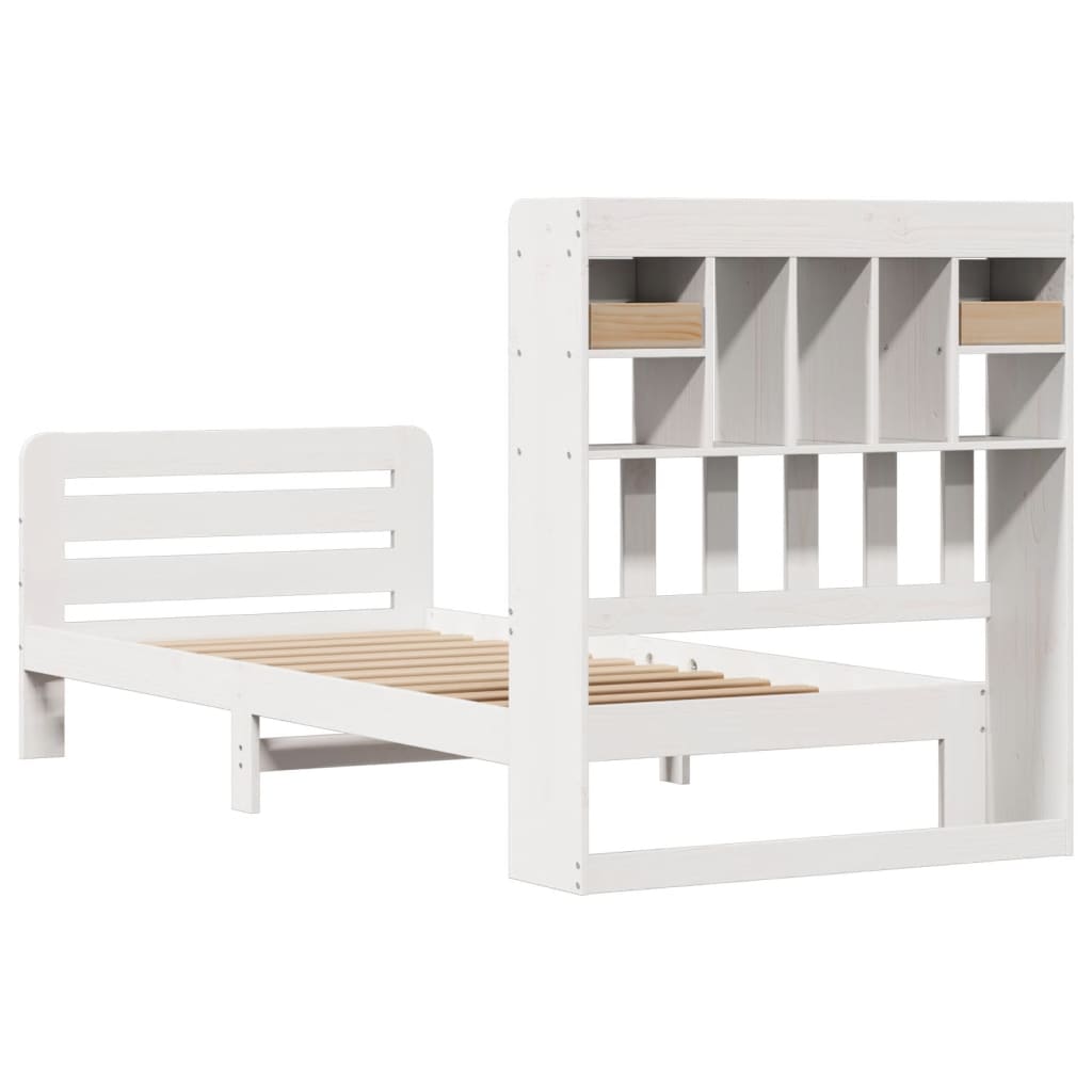 Lit avec étagère sans matelas bois massif blanc 100x200 cm V1327 Vetonek