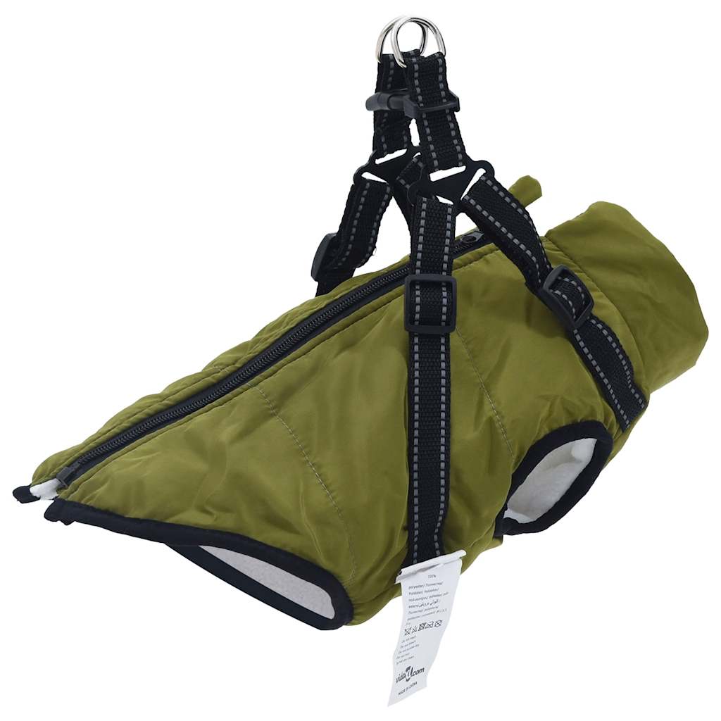 Vetonek Abrigo perro con arnés impermeable reflectante XL verde militar