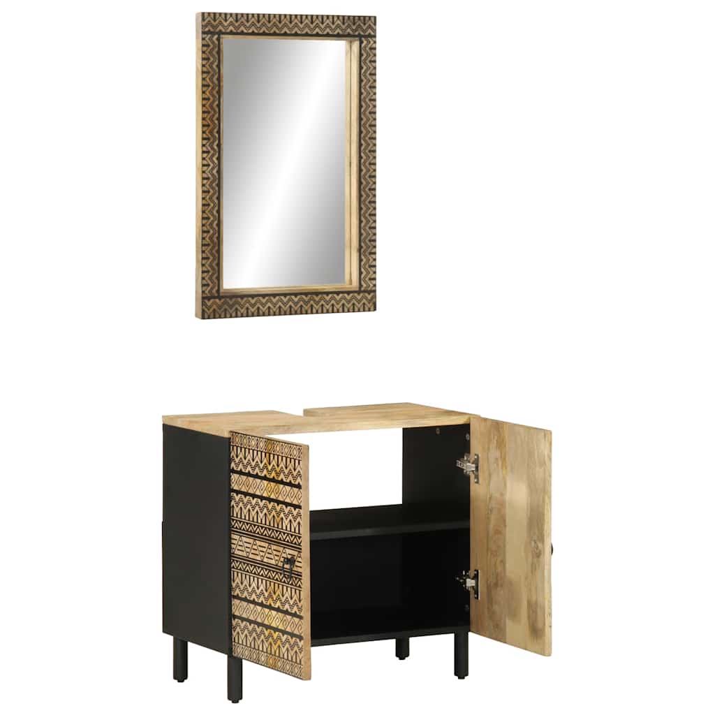 Vetonek Conjunto de muebles de baño 2 piezas madera maciza de mango