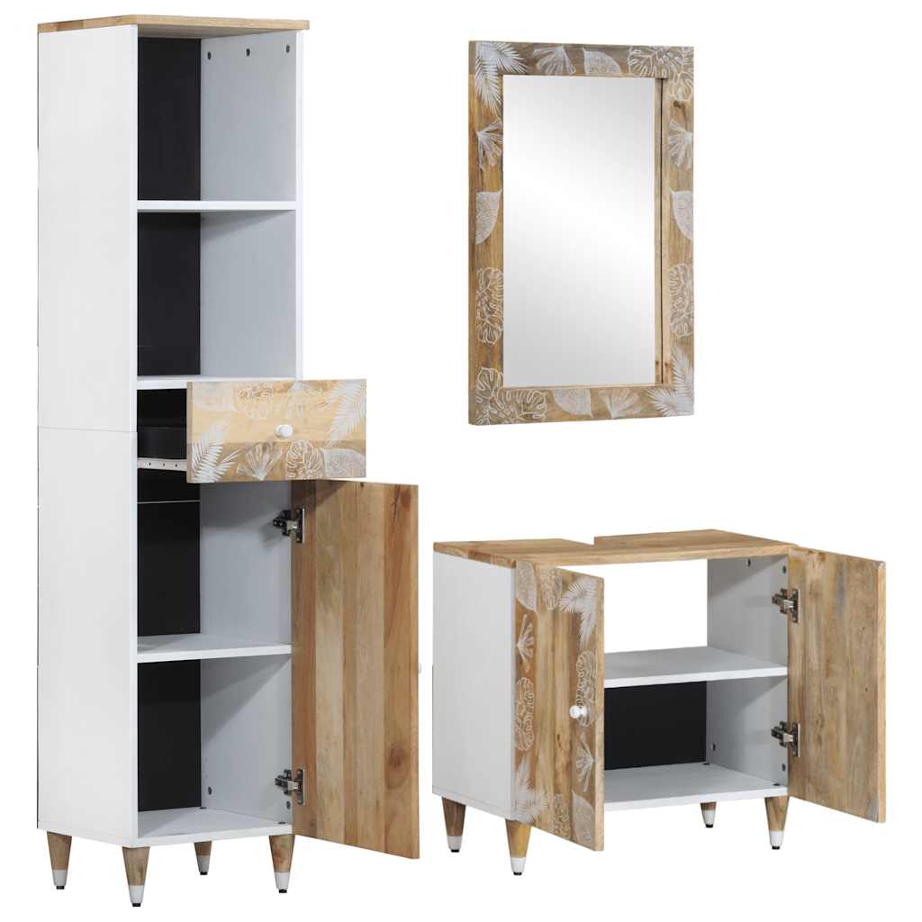 Vetonek Conjunto de muebles de baño 3 piezas madera maciza de mango