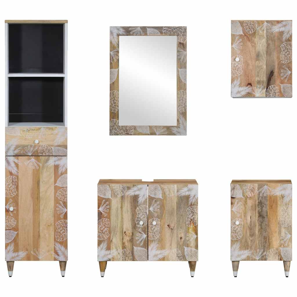 Conjunto de muebles de baño 5 piezas madera maciza de mango V5370 Vetonek