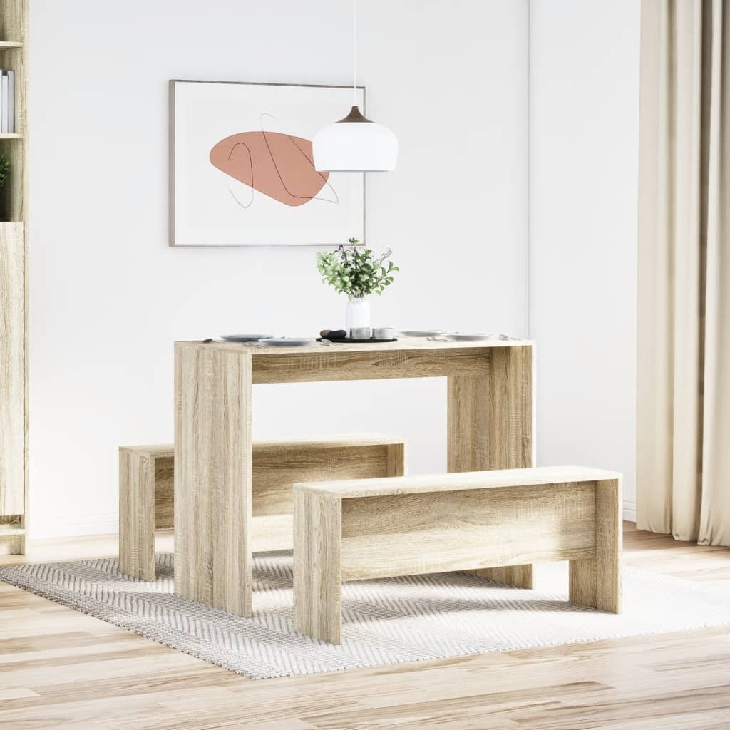 Mesa y bancos de comedor 3 pzas madera sintetizada Nexus roble Sonoma