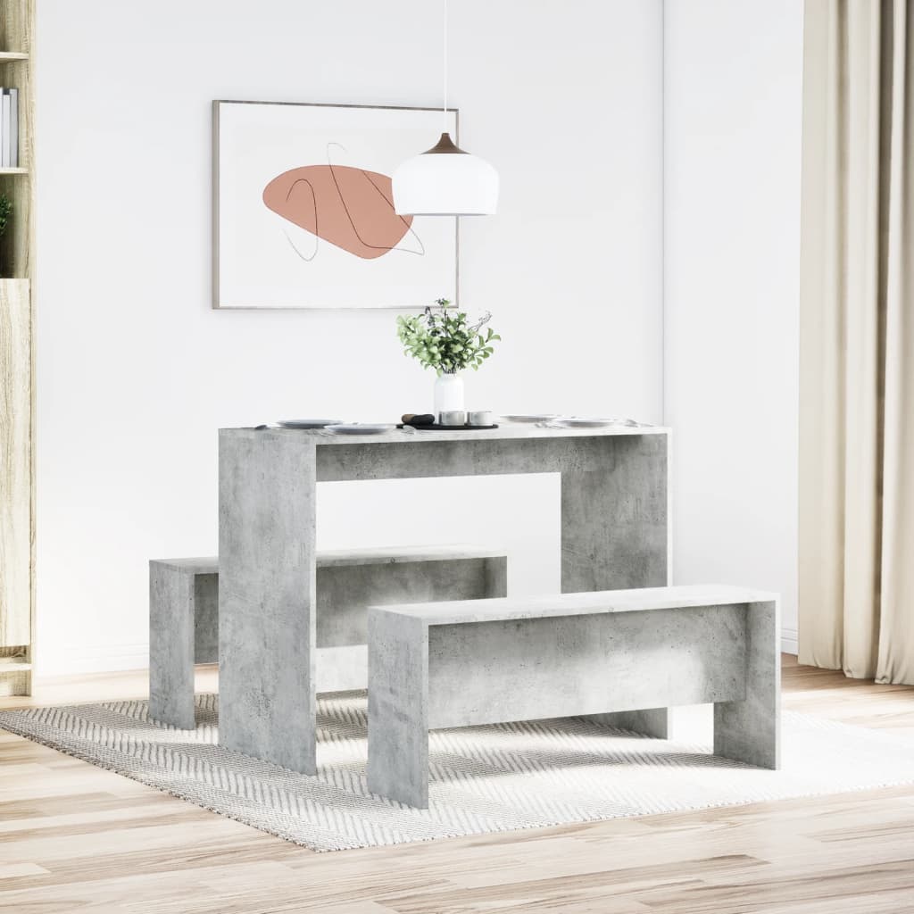 Mesa y bancos de comedor 3 pzas madera sintetizada Nexus gris hormigón