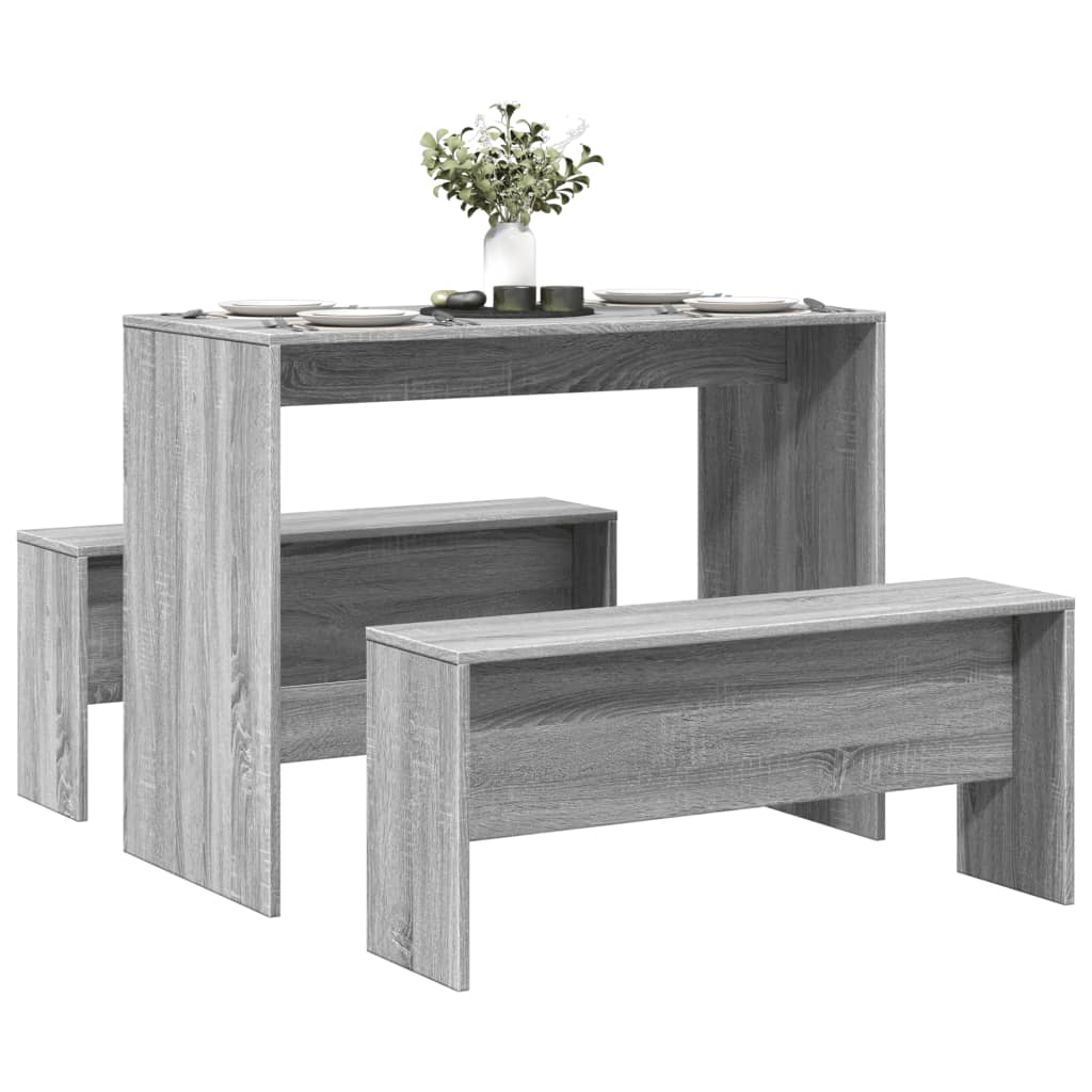 Vetonek Mesa y bancos de comedor 3 piezas madera ingeniería gris Sonoma