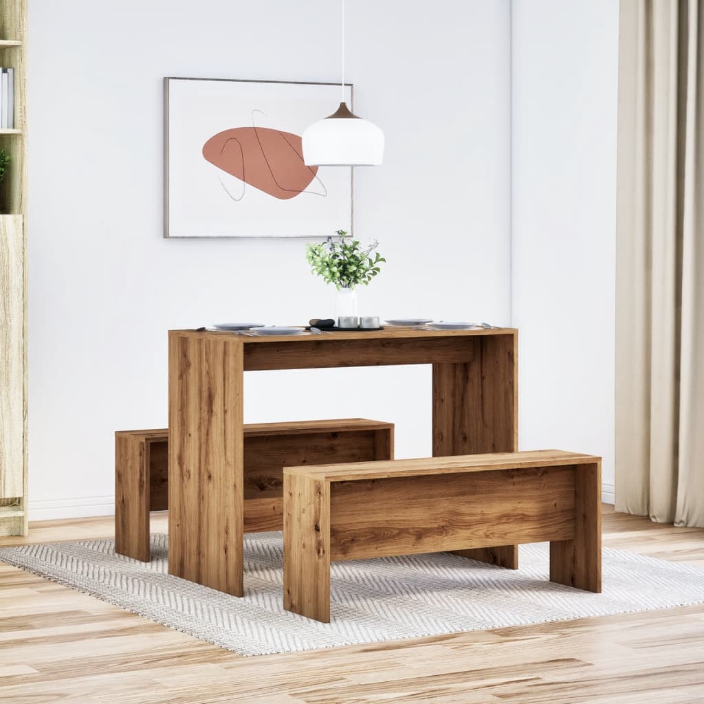 Mesa y bancos de comedor 3 pzas madera sintetizada Nexus roble atisian