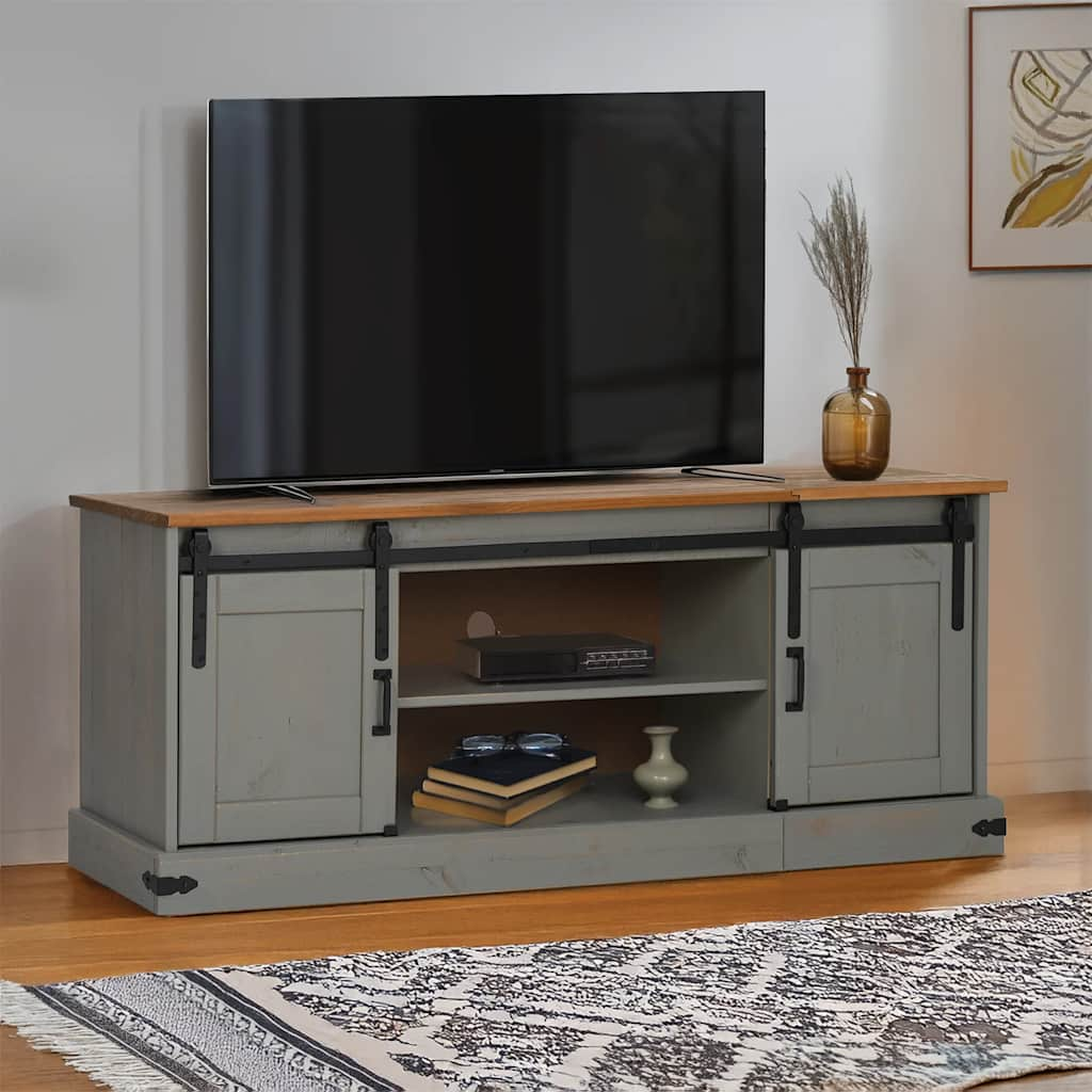 Vetonek Mueble de TV HALDEN 2 puerta correderas gris 150x40x60 cm