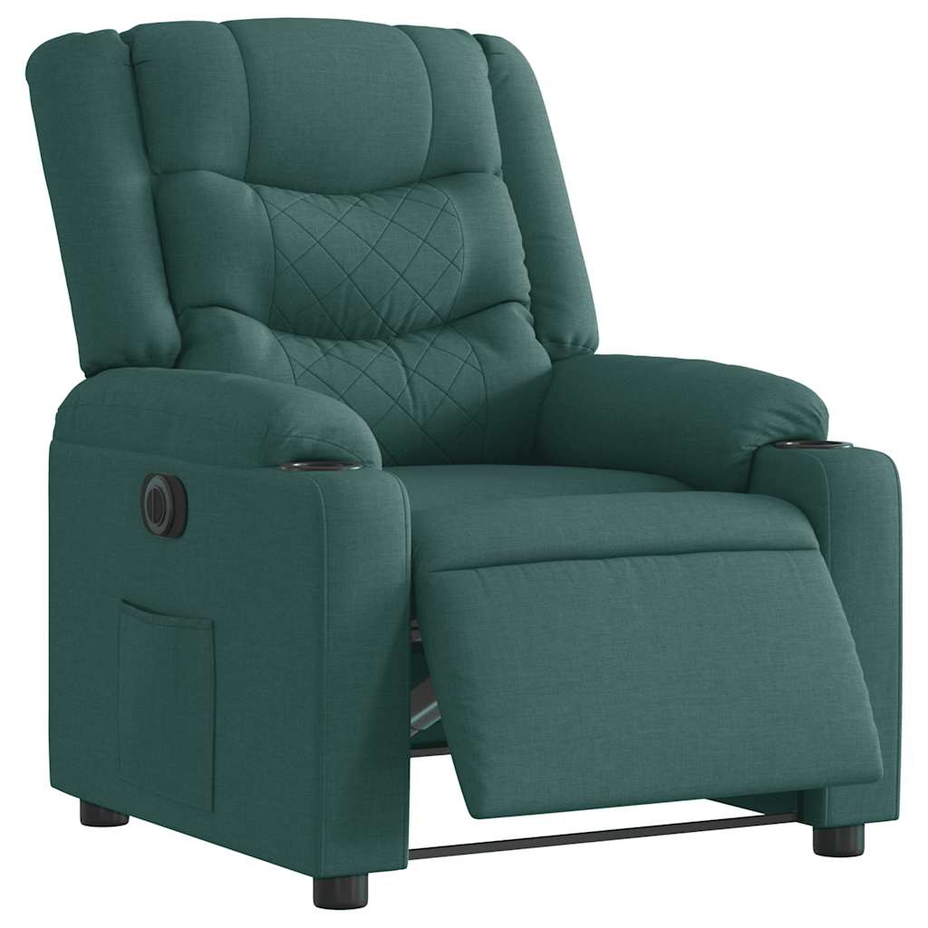 Vetonek Sillón reclinable eléctrico tela verde oscuro