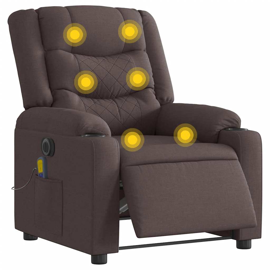 Vetonek Sillón reclinable de masaje eléctrico tela marrón oscuro