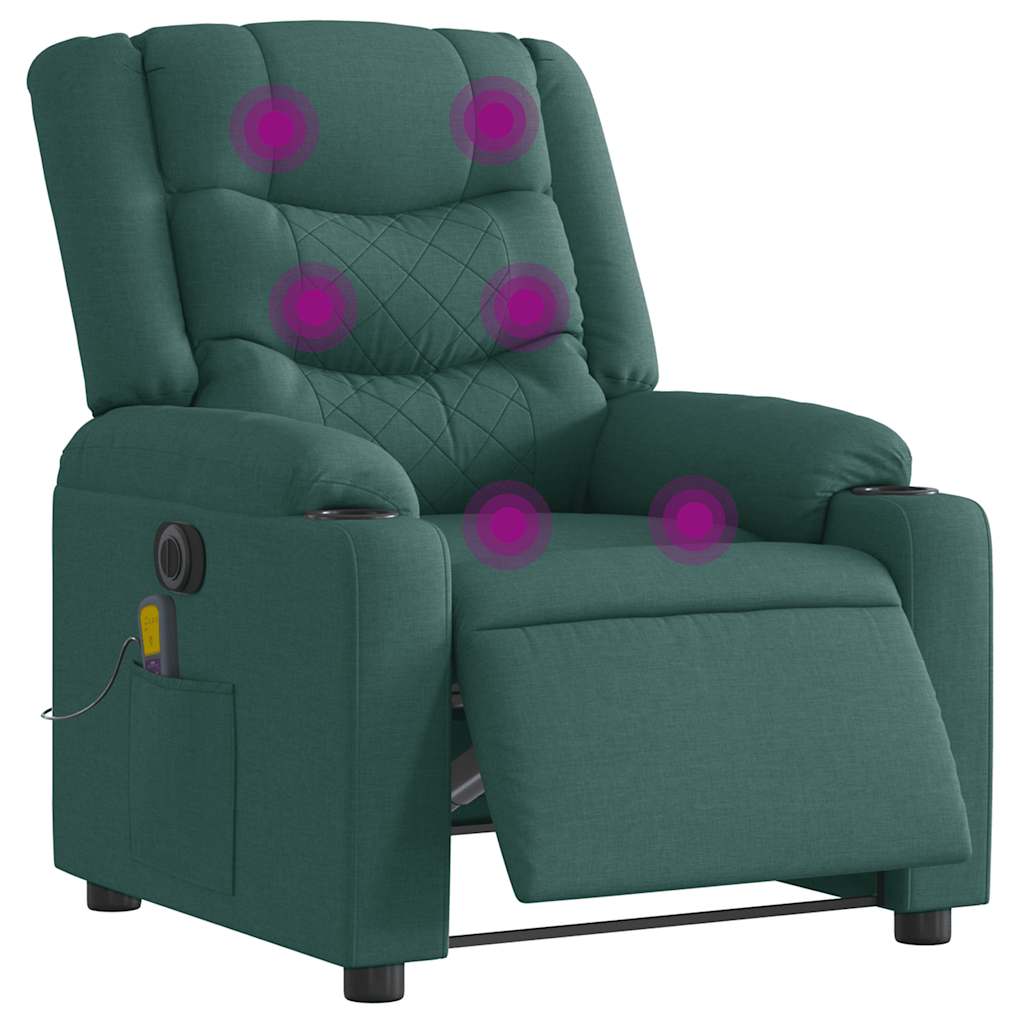 Vetonek Sillón reclinable de masaje eléctrico tela verde oscuro