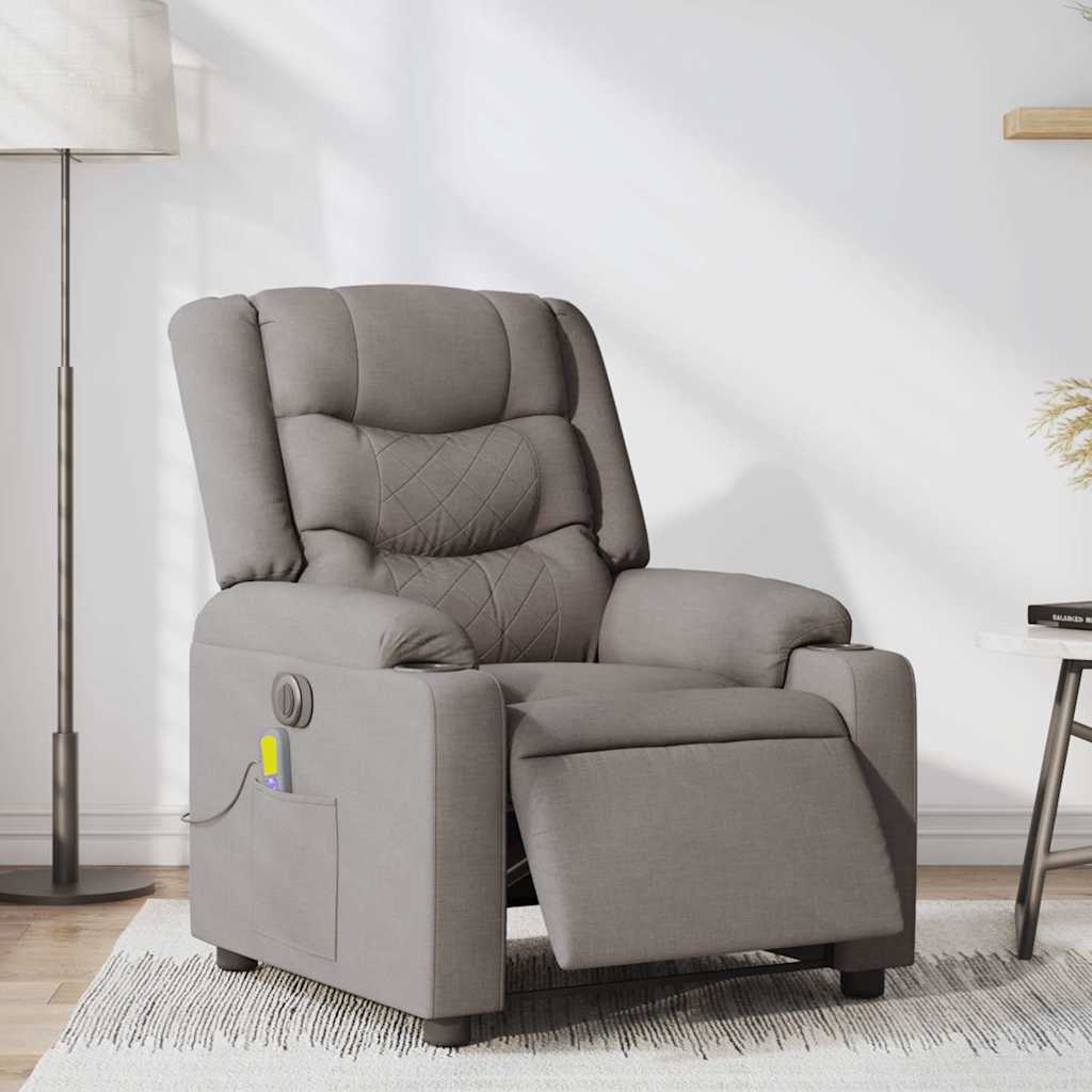 Reclinable Electric Massage Chair Taupe Gray Fabric