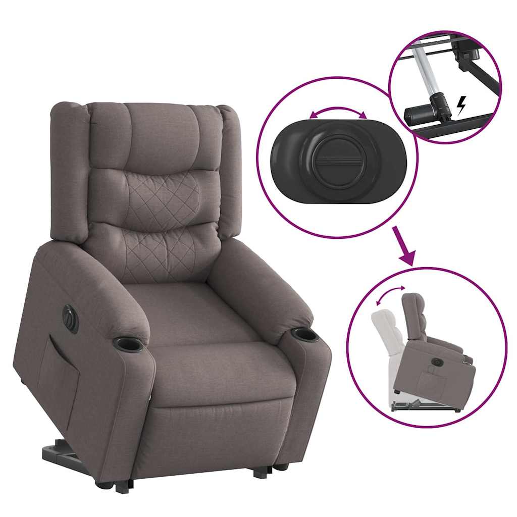 Sillón eléctrico reclinable elevable de tela gris taupe V7411 Vetonek