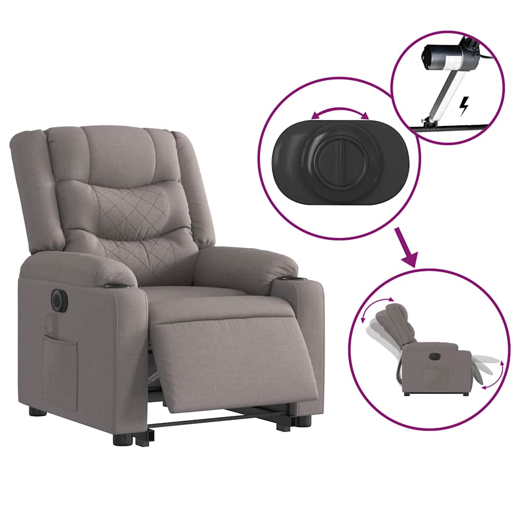 Sillón eléctrico reclinable elevable de tela gris taupe V7411 Vetonek