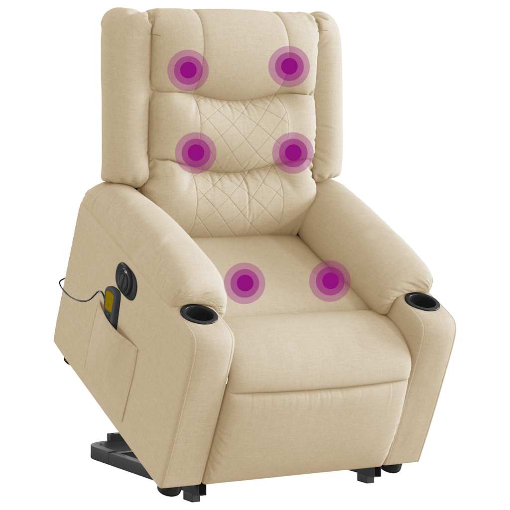 Vetonek Sillón de masaje eléctrico reclinable elevable tela crema