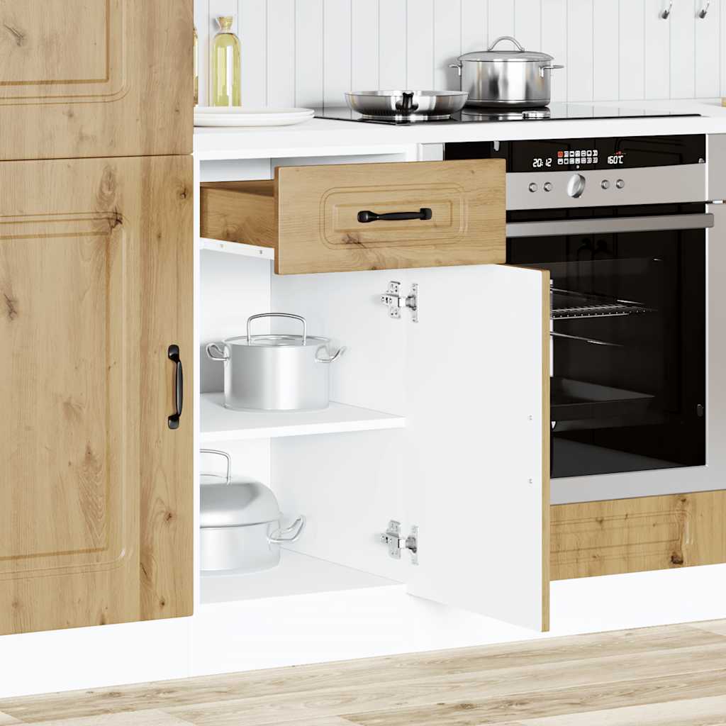 Low kitchen furniture Kalmar artisanal oak synthesized wood nexus