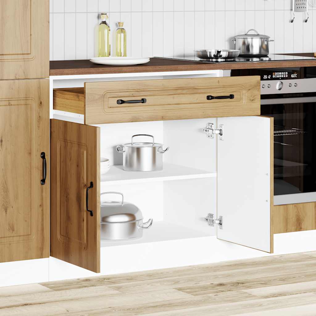 Low kitchen furniture Kalmar artisanal oak synthesized wood nexus