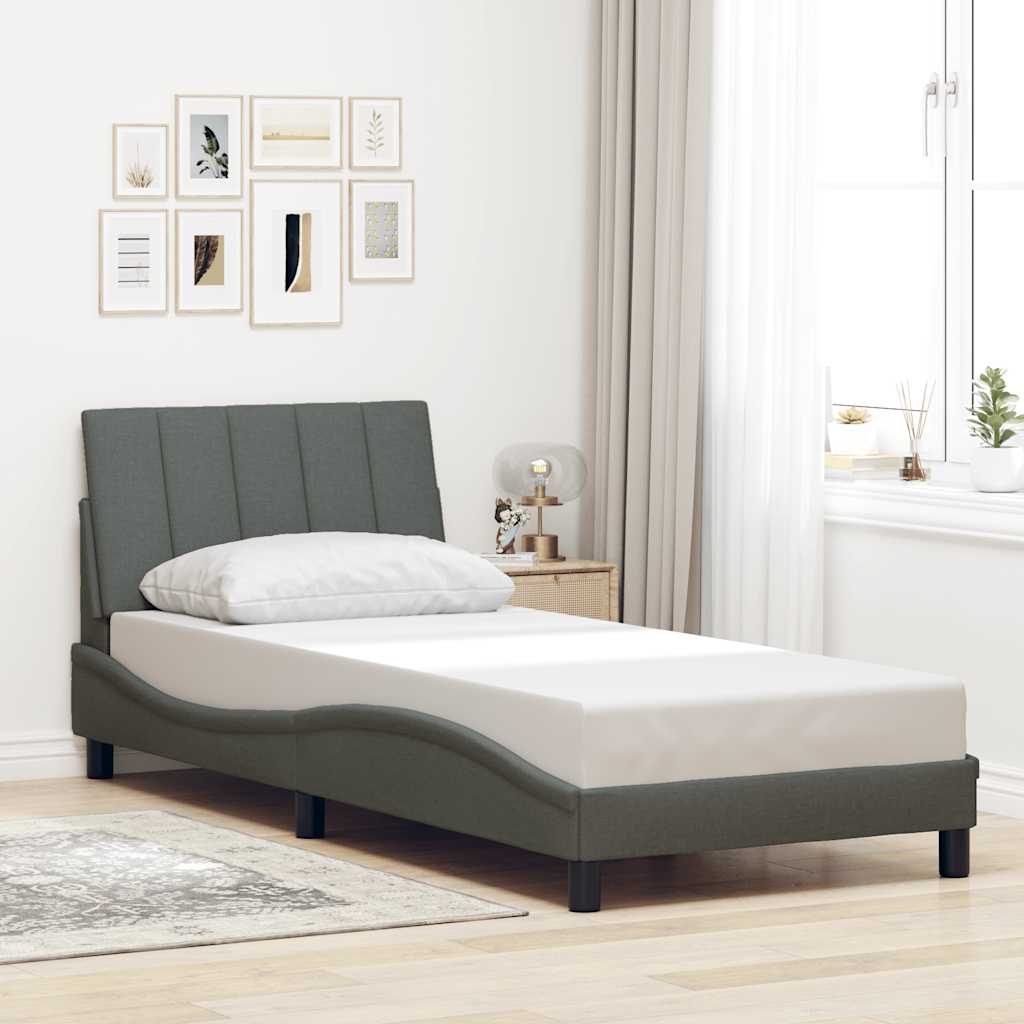 Vetonek Estructura de cama sin colchón tela gris oscuro 90x190 cm