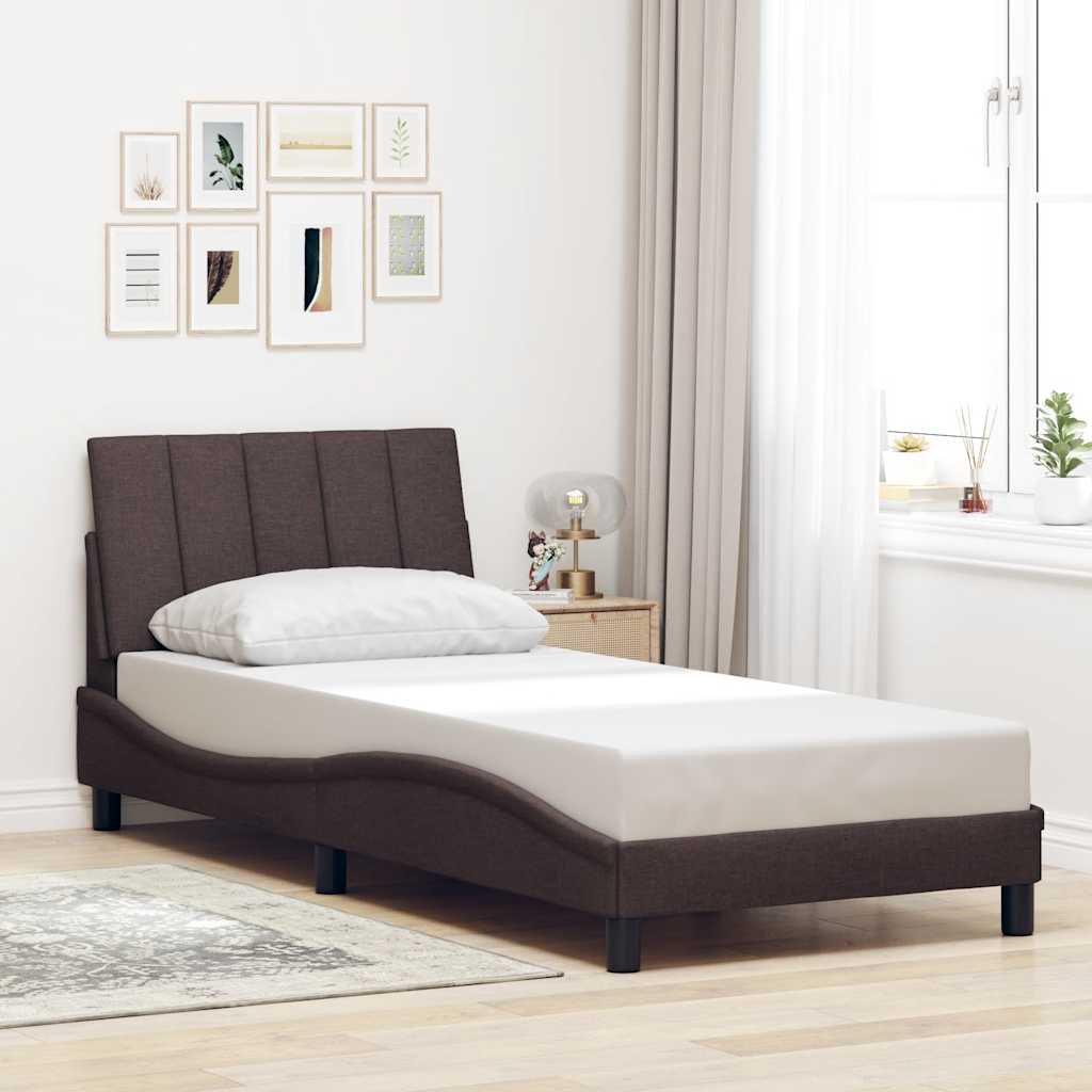 Vetonek Estructura de cama sin colchón tela marrón oscuro 90x190 cm