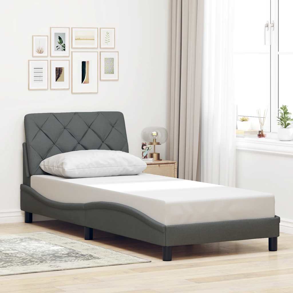 Vetonek Estructura de cama sin colchón tela gris oscuro 90x190 cm