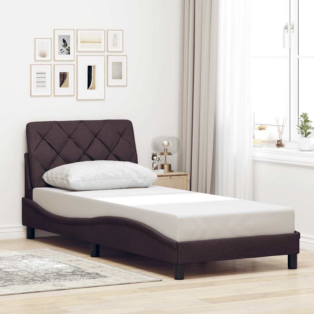 Vetonek Estructura de cama sin colchón tela marrón oscuro 90x200 cm