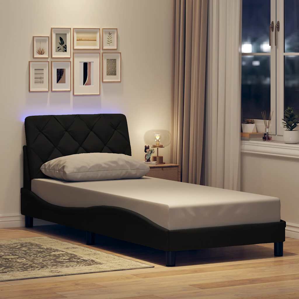 Vetonek Estructura cama con LED sin colchón tela negro 90x190 cm