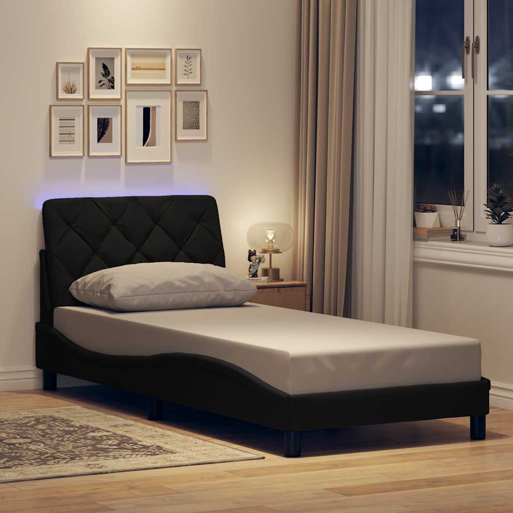 Vetonek Estructura cama con LED sin colchón tela negro 90x200 cm