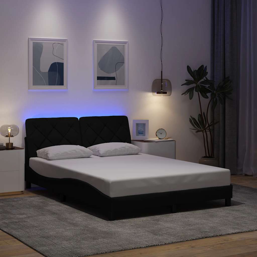 Vetonek Estructura cama con LED sin colchón tela negro 140x190 cm