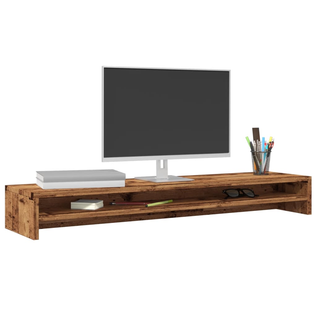 Vetonek Soporte mesa pantalla madera ingeniería envejecida 100x24x13 cm