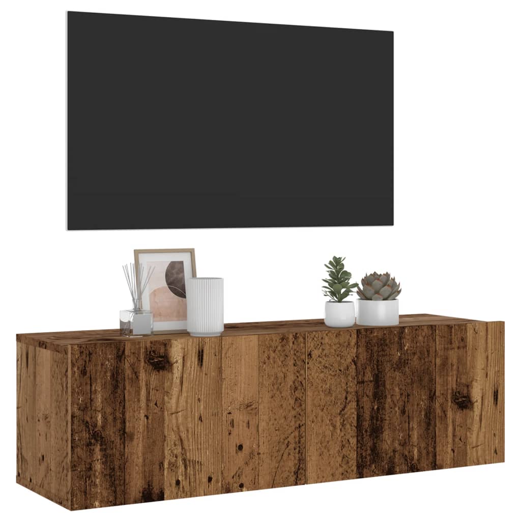 Vetonek Mueble de TV de pared madera ingeniería envejecida 100x30x30 cm