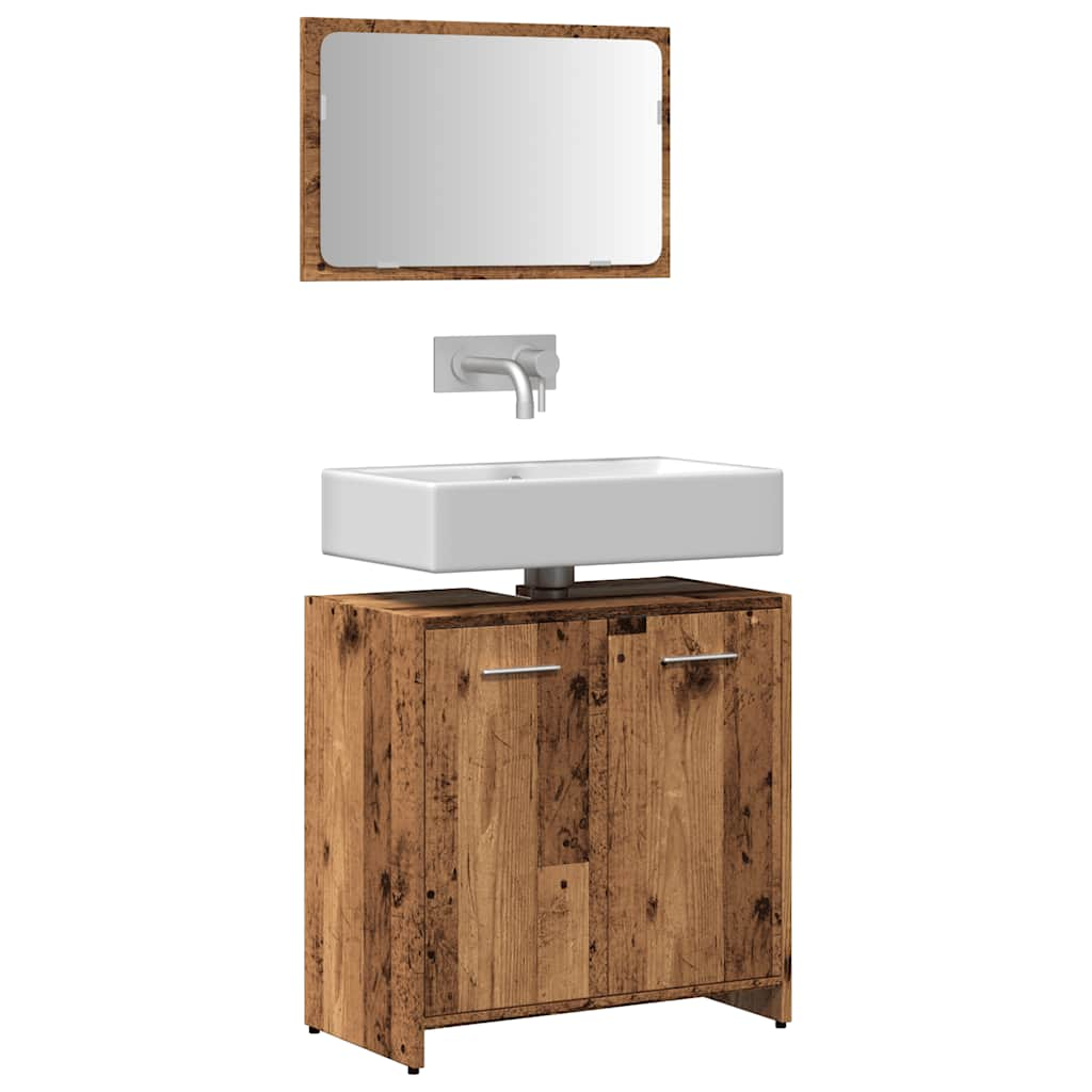 Vetonek Mueble de baño con espejo de madera antigua madera ingeniería