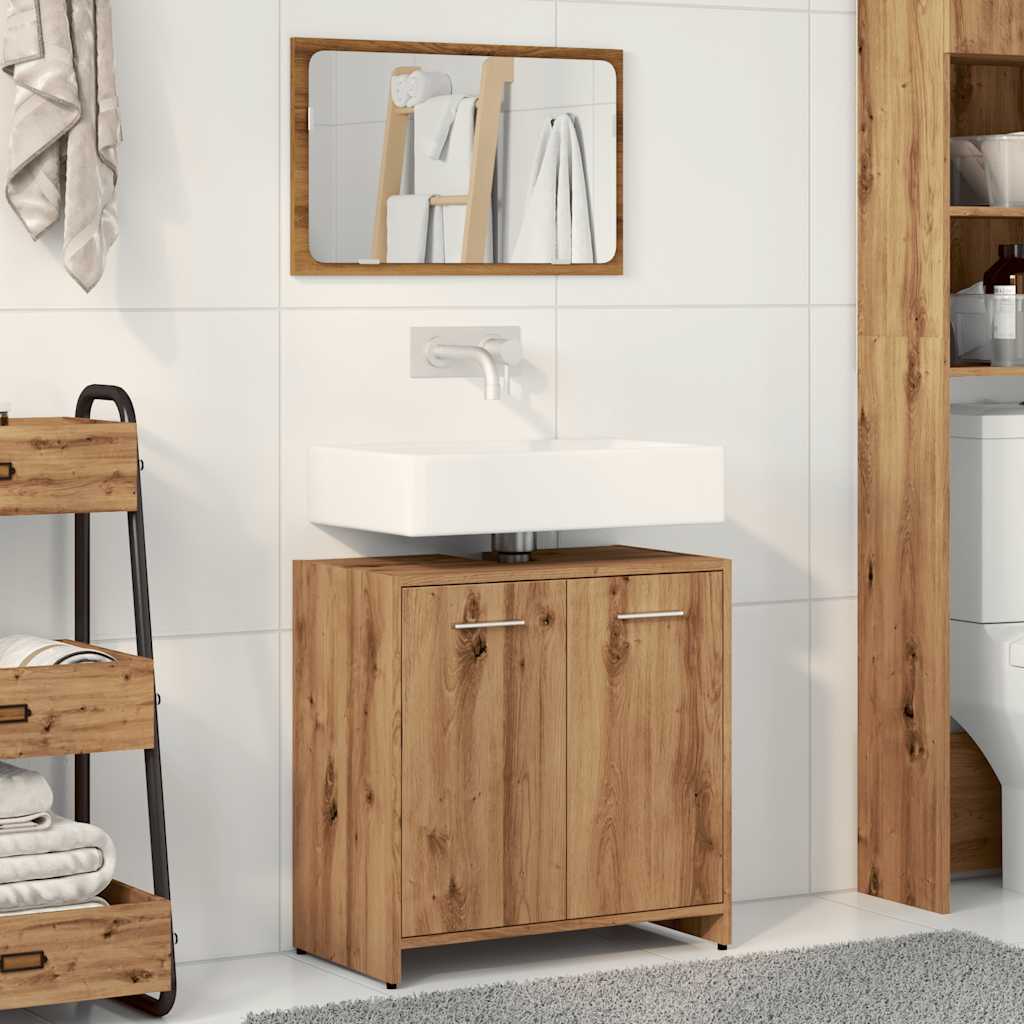 Mueble de baño con espejo de madera sintetizada Nexus roble artesanal