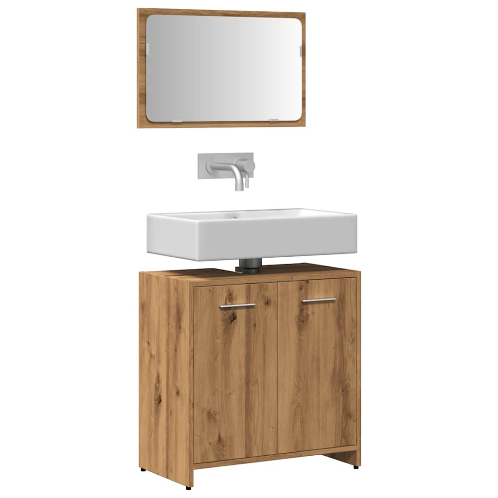 Vetonek Mueble de baño con espejo de madera ingeniería roble artesanal