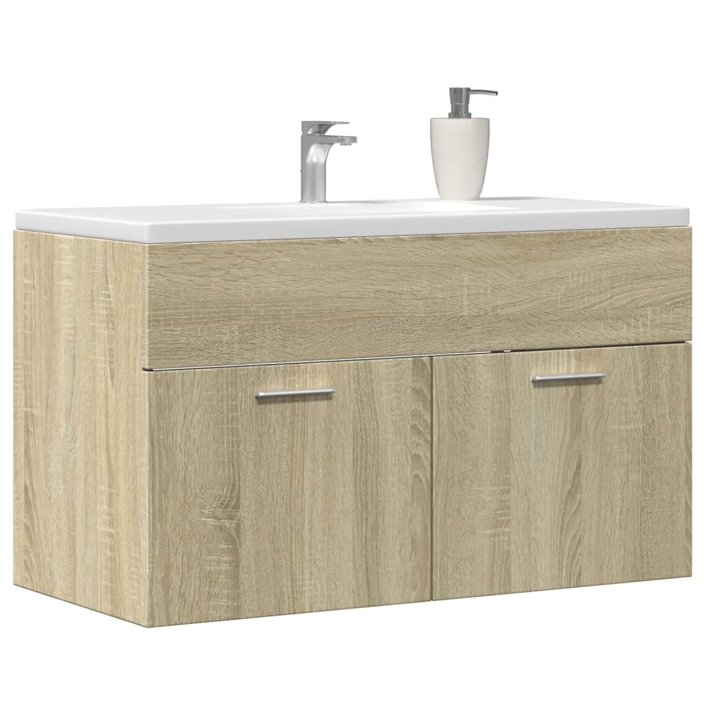 Vetonek Mueble de lavabo de baño madera roble Sonoma 90x38,5x46 cm