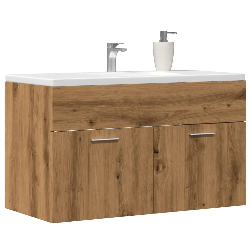 Vetonek Mueble de lavabo de baño madera roble artisan 90x38,5x46 cm